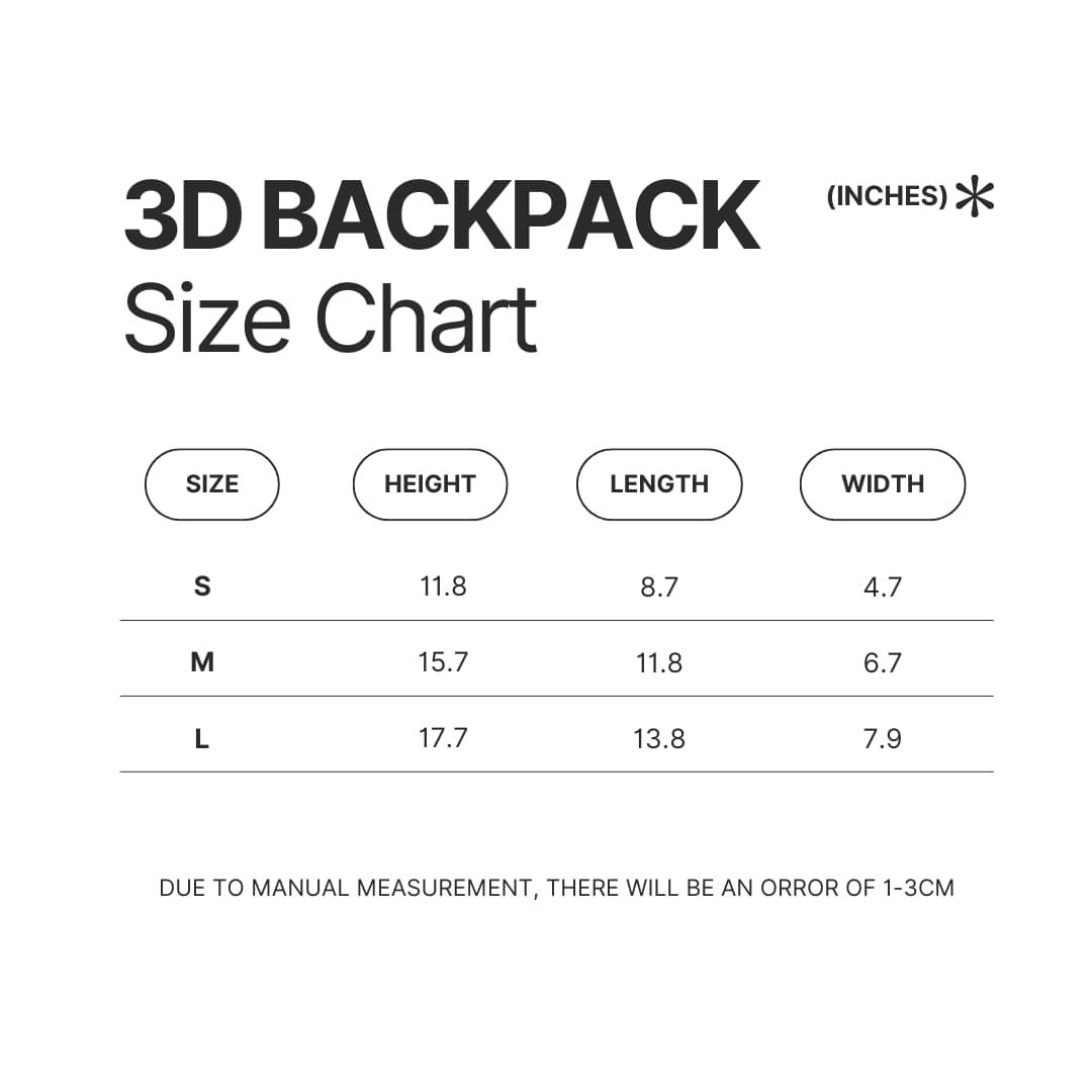 3D Backpack Size Chart - Tattoo Gifts UK