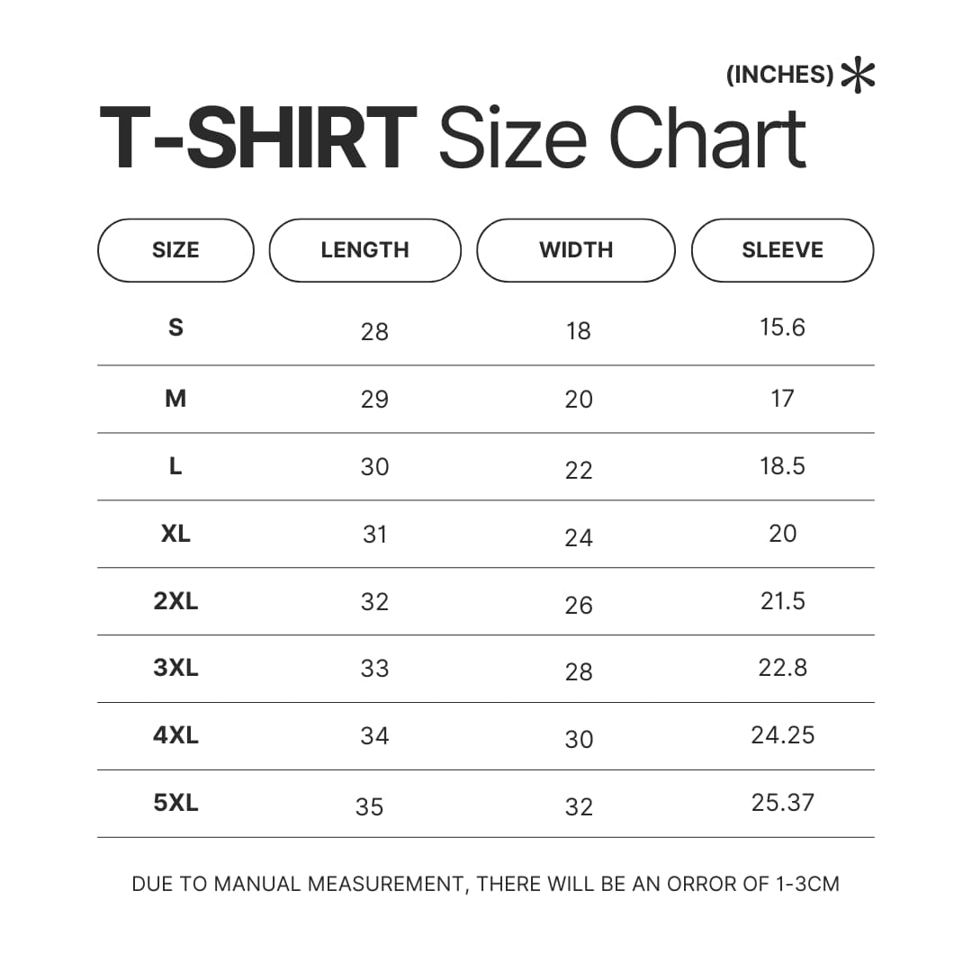 T shirt Size Chart - Tattoo Gifts UK