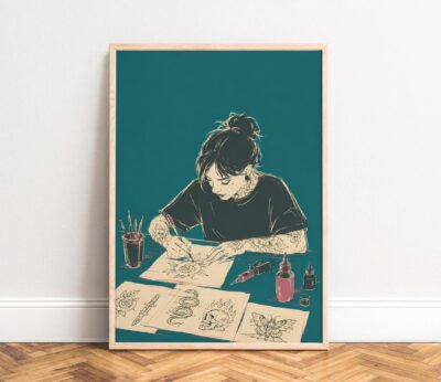 Tattoo Vintage Teal Artist Illustration Wall Art