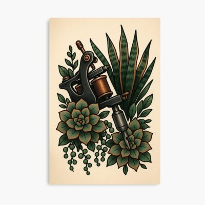 Tattoo Artist Succulent Machine Drawing Poster