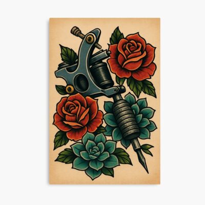 Tattoo Artist Roses Machine Drawing Poster