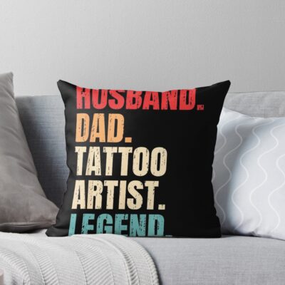 Husband Dad Tattoo Artist Legend Throw Pillow