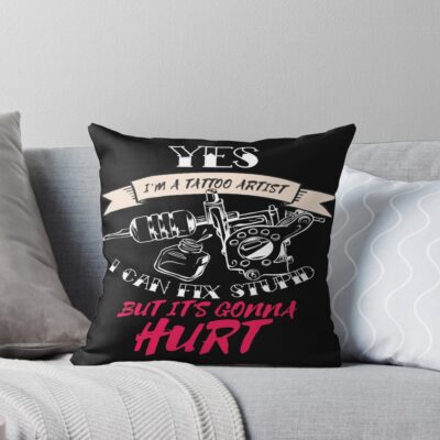Tattoo Artist With Tattoo Machine Throw Pillow